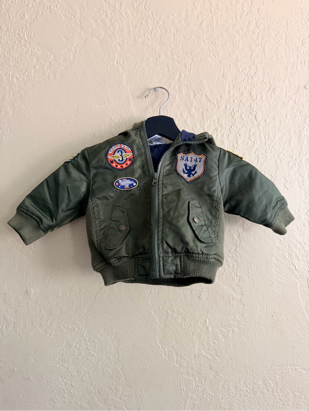 Olive Green Jacket with American Flag Patch